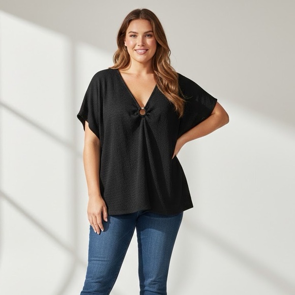 Penningtons Tops - Penningtons Black Short Sleeve Stretch Blouse Top Size 2X Office Summer Basic
